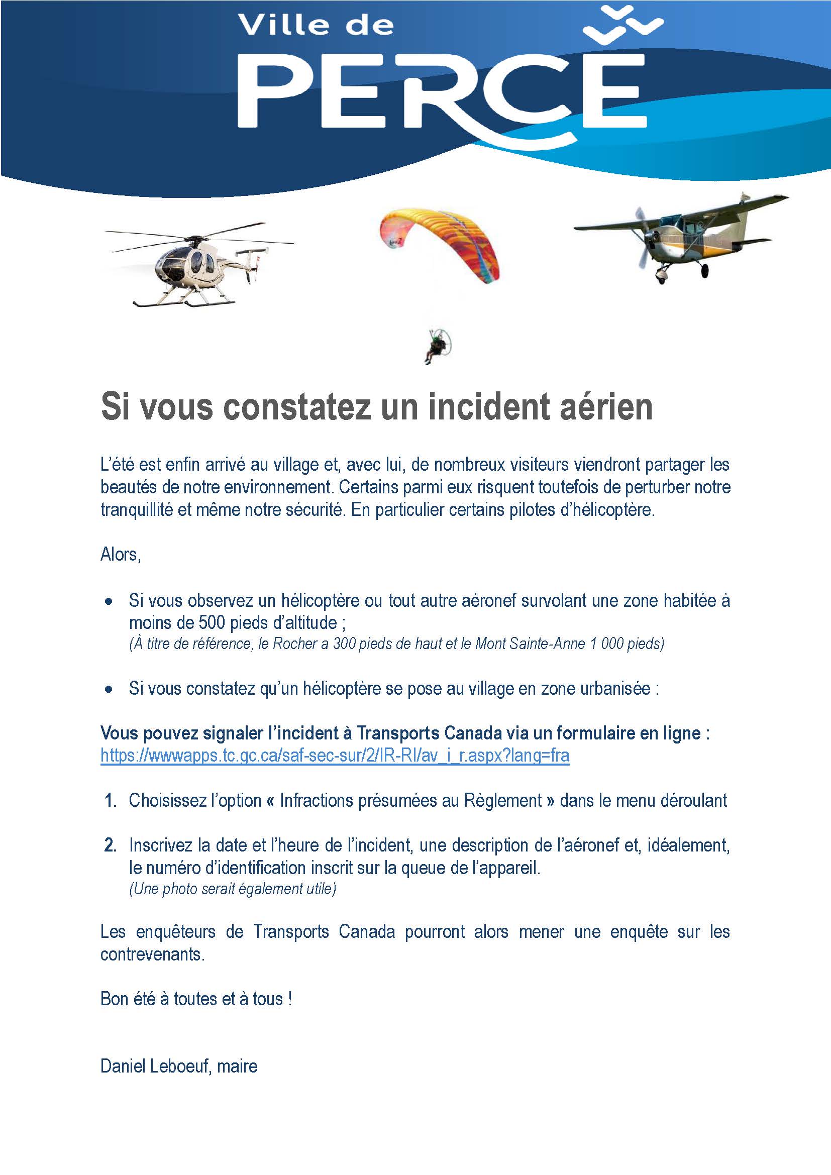 14 juillet 2026 – Voici comment signaler un incident aérien