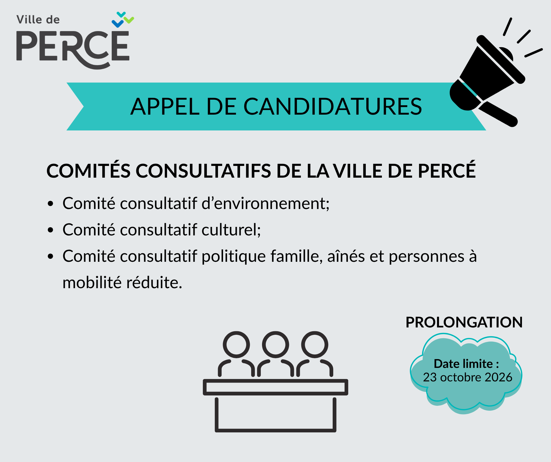 Prolongation – Appel de candidatures – Comités consultatifs