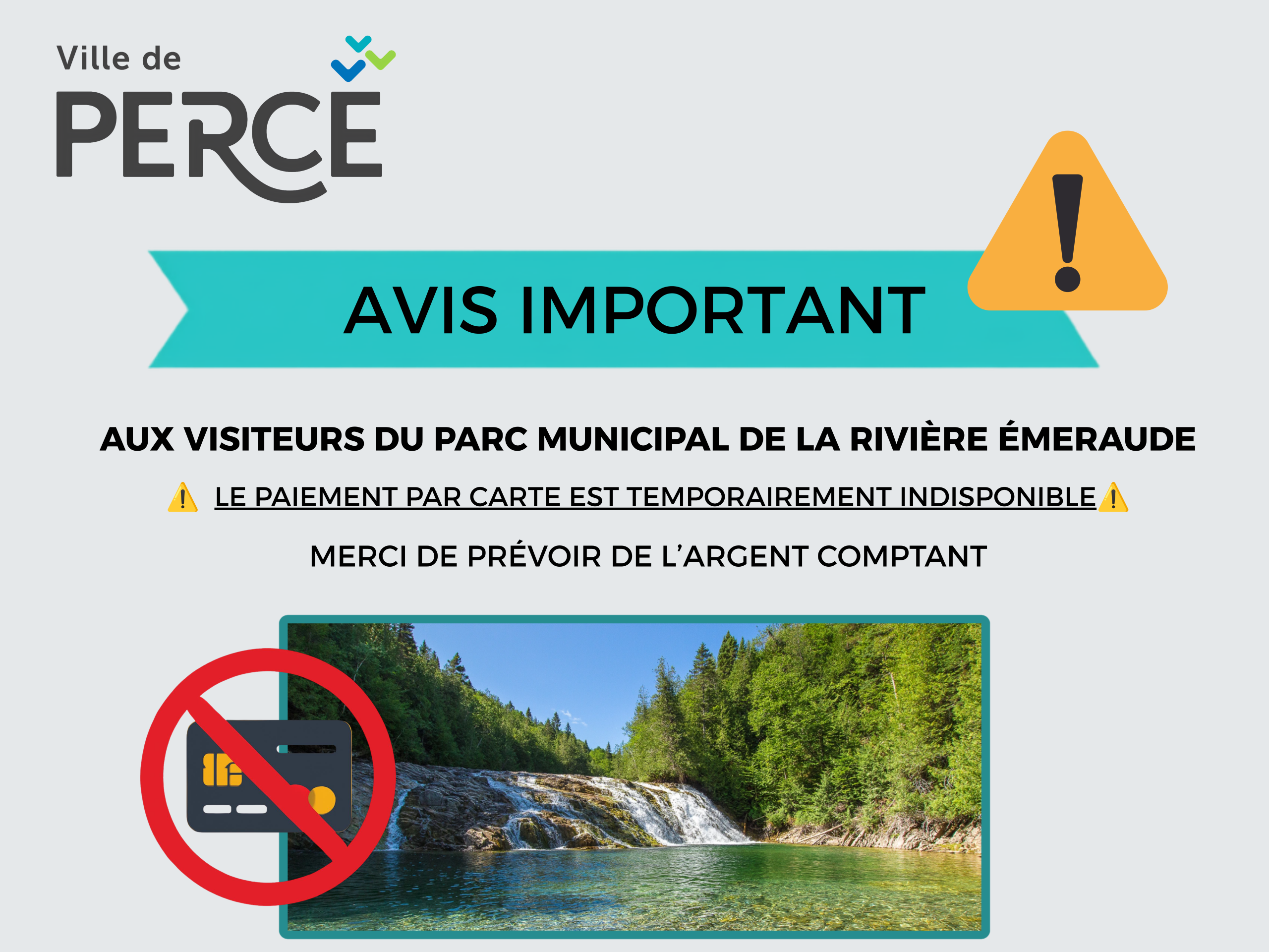 Avis aux visiteurs du Parc municipal de la Rivière Émeraude