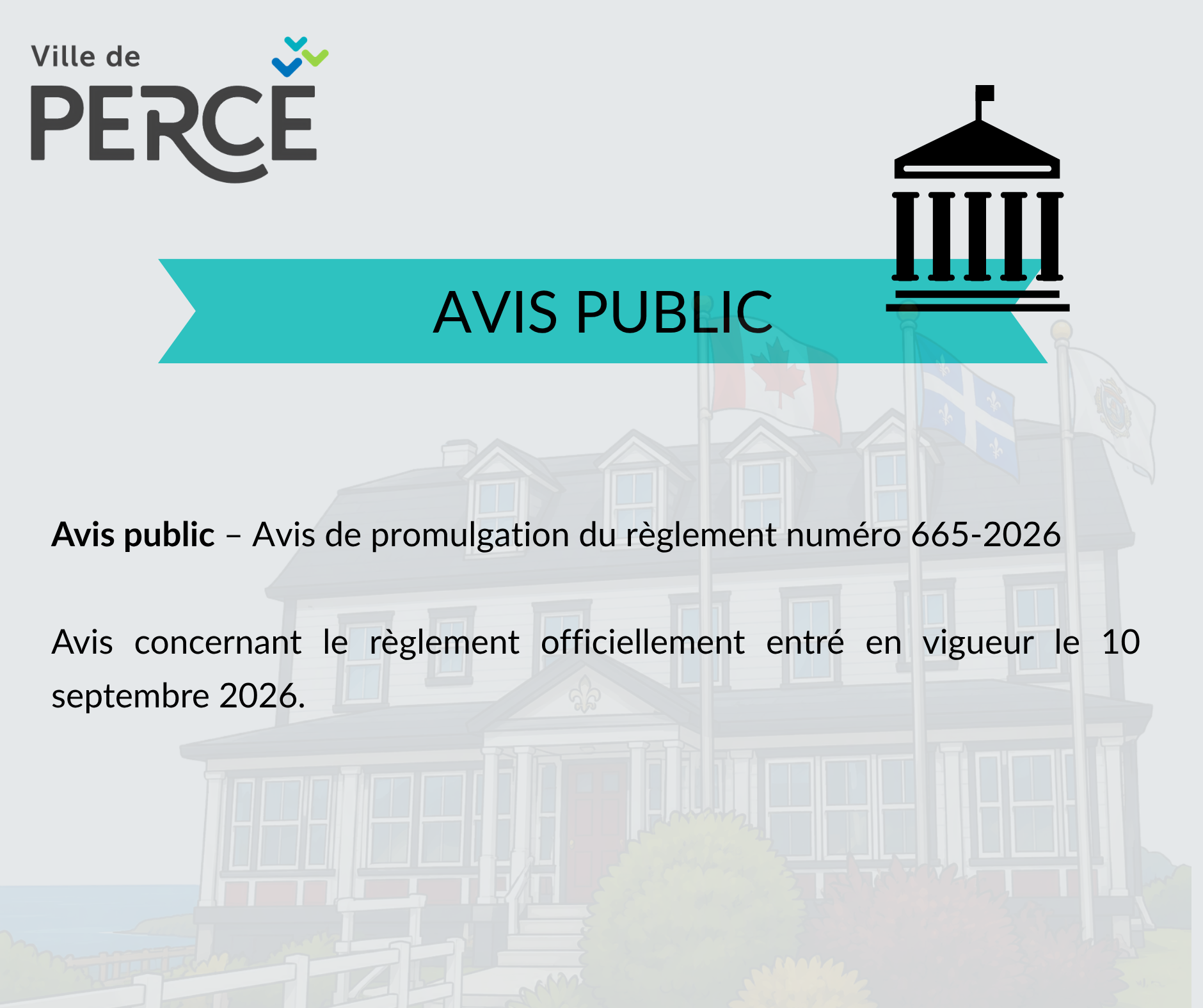 AVIS PUBLIC – Promulgation du règlement numéro 665-2026