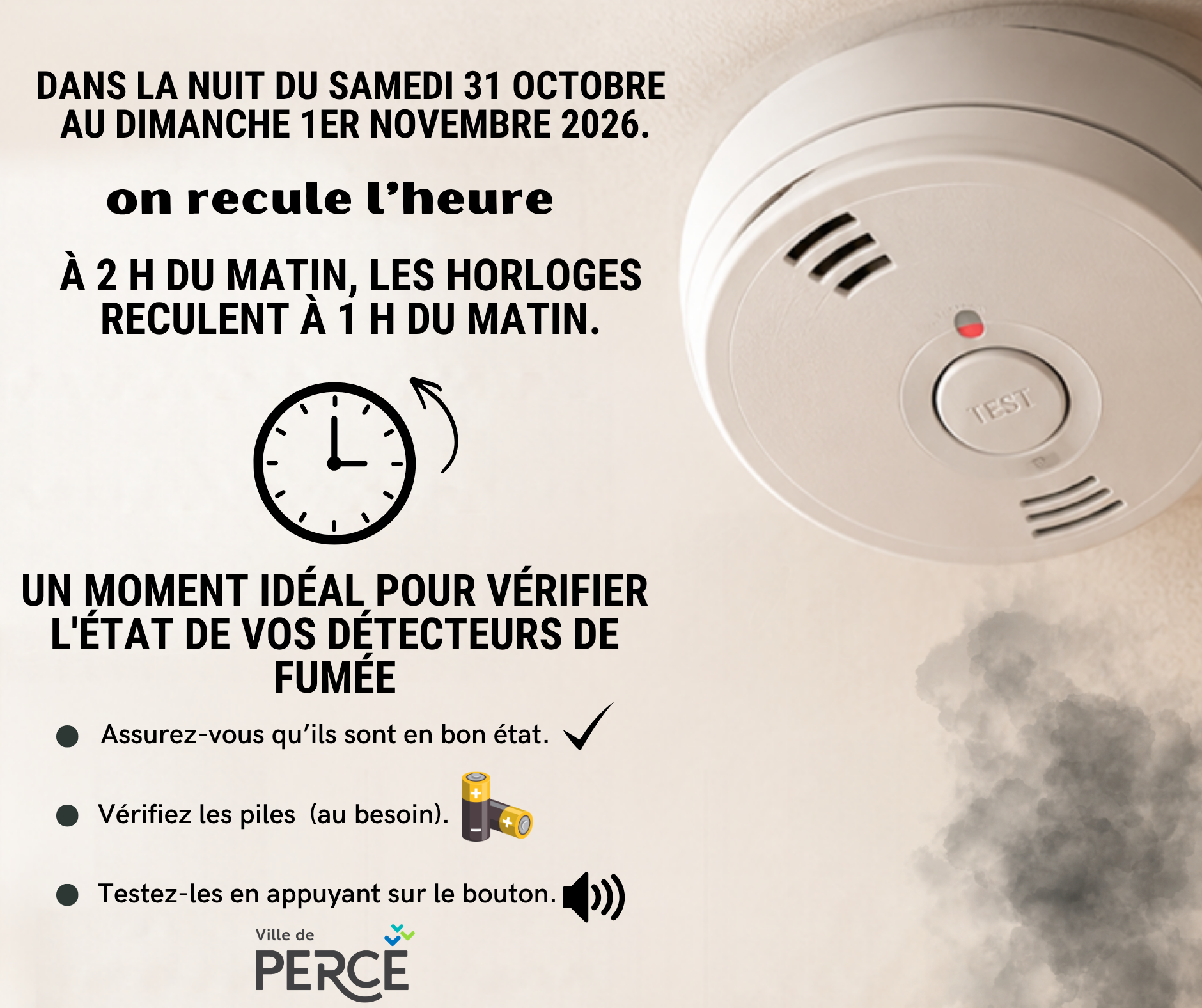 Changement d’heure et vérification des détecteurs de fumée